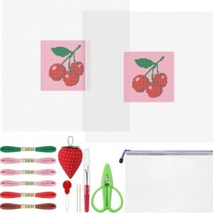 Cornerstone 16-Piece Cherry Needlepoint Embroidery Kit for Beginners and Adults