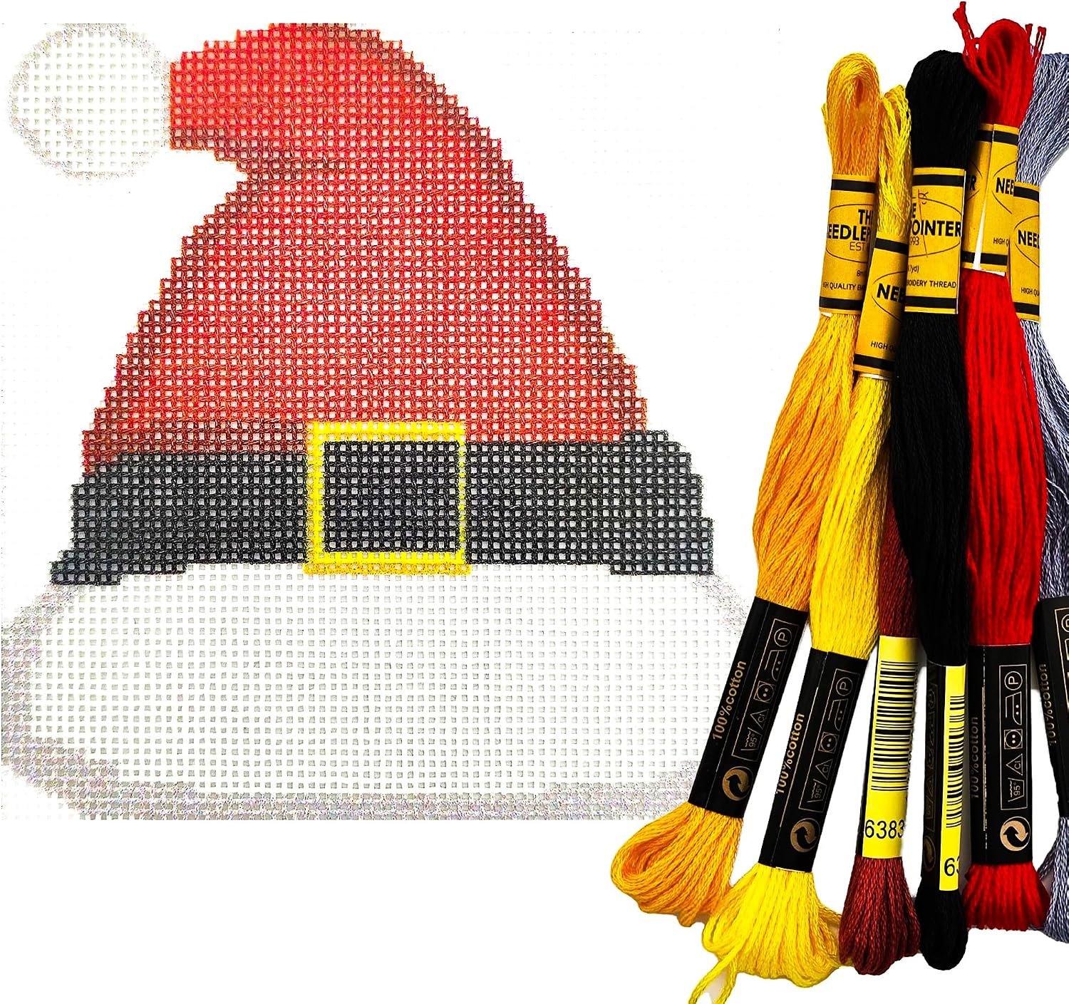Cornerstone Christmas Hat 18CT Printed Needlepoint Starter Kit, 4 × 4 Inch