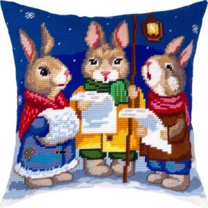 Cornerstone Hares’ Carols Christmas Needlepoint Kit for Adults and Beginners, 16 × 16 Inch