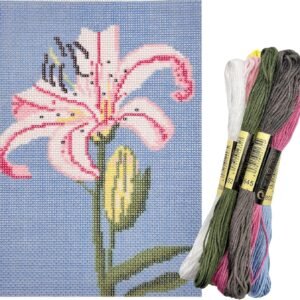 Cornerstone Pink Lily 18CT Printed Needlepoint Starter Kit, 5 × 7 Inch