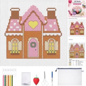Cornerstone 18 Mesh Gingerbread House Needlepoint Kit for Beginners