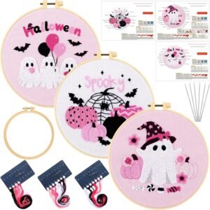 Cornerstone 3-Piece Pink Halloween Needlepoint Starter Kit with Hoop