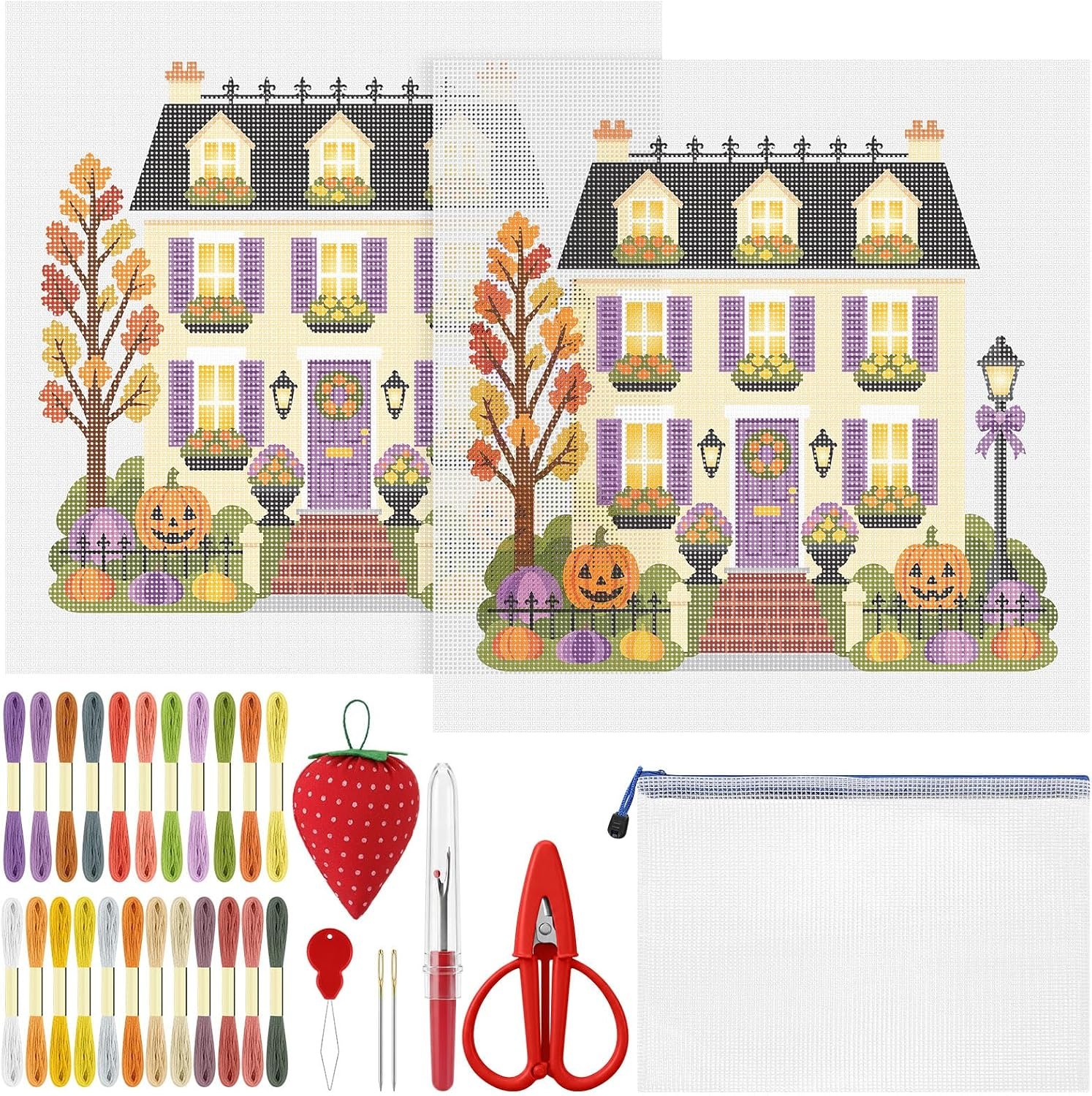 Cornerstone 41-Piece Halloween Townhouse Needlepoint Kit for Beginners and Adults