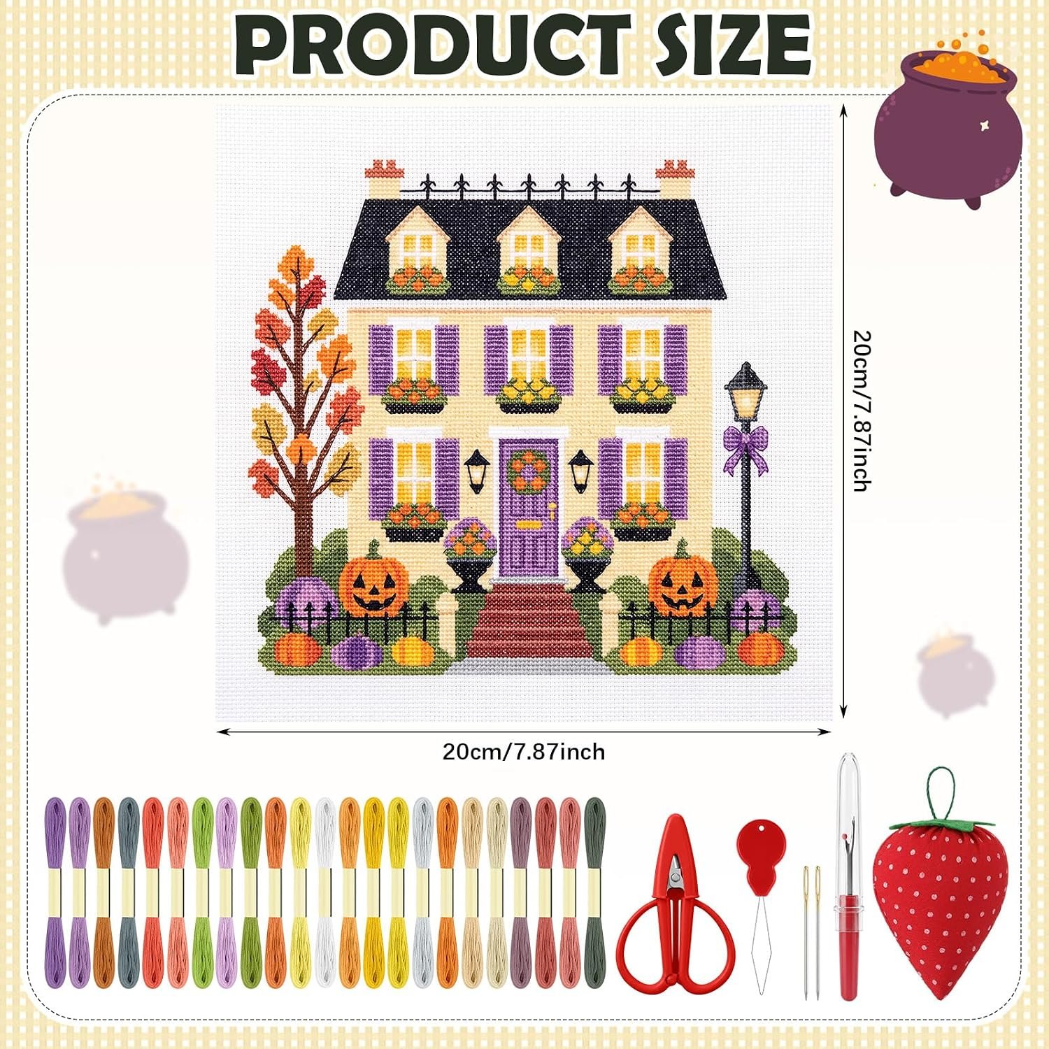 Cornerstone 41-Piece Halloween Townhouse Needlepoint Kit for Beginners and Adults – Image 2