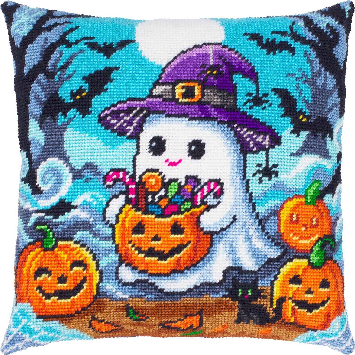 Cornerstone Trick-or-Treat Ghost Halloween Needlepoint Kit, 16 × 16 Inch