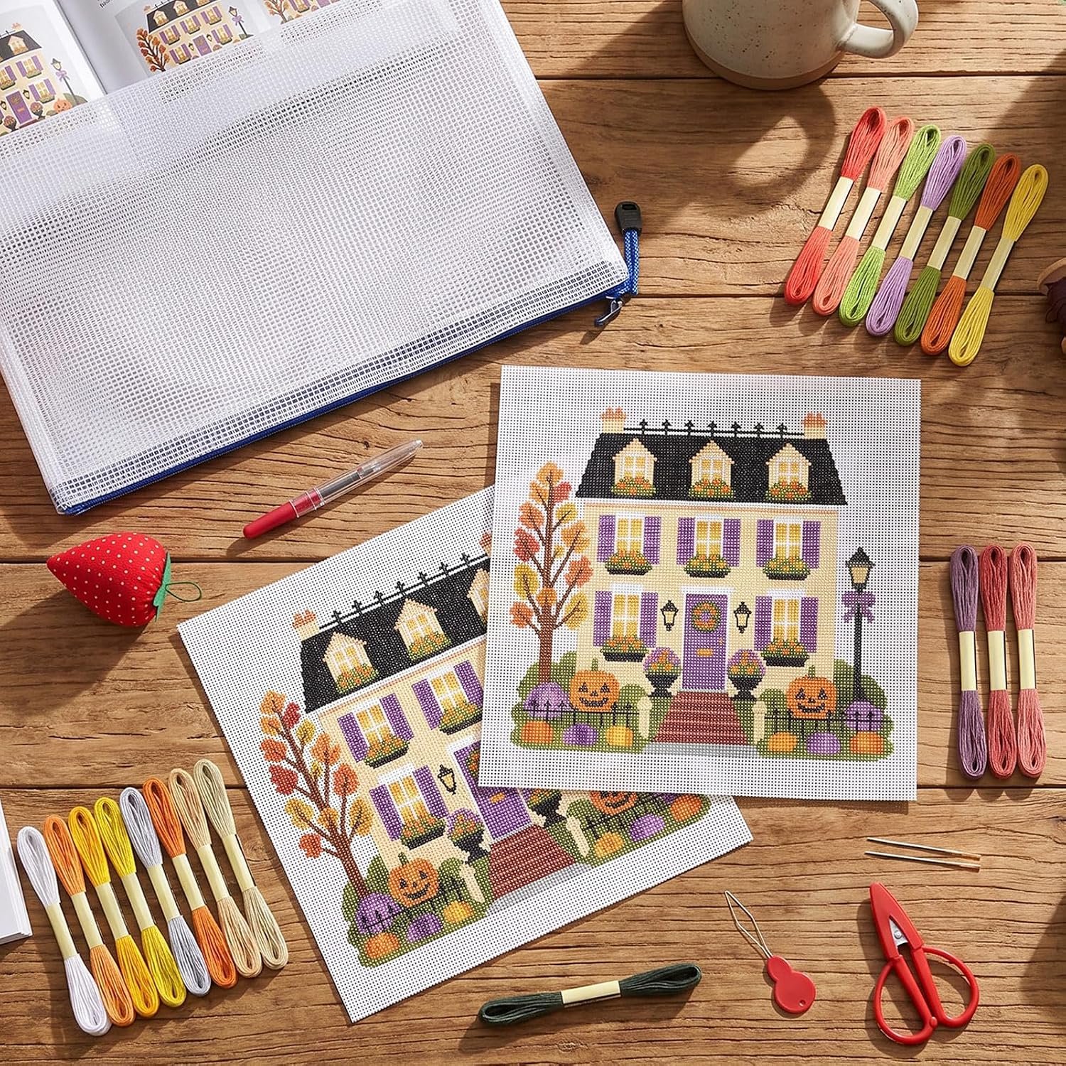 Cornerstone 41-Piece Halloween Townhouse Needlepoint Kit for Beginners and Adults – Image 5