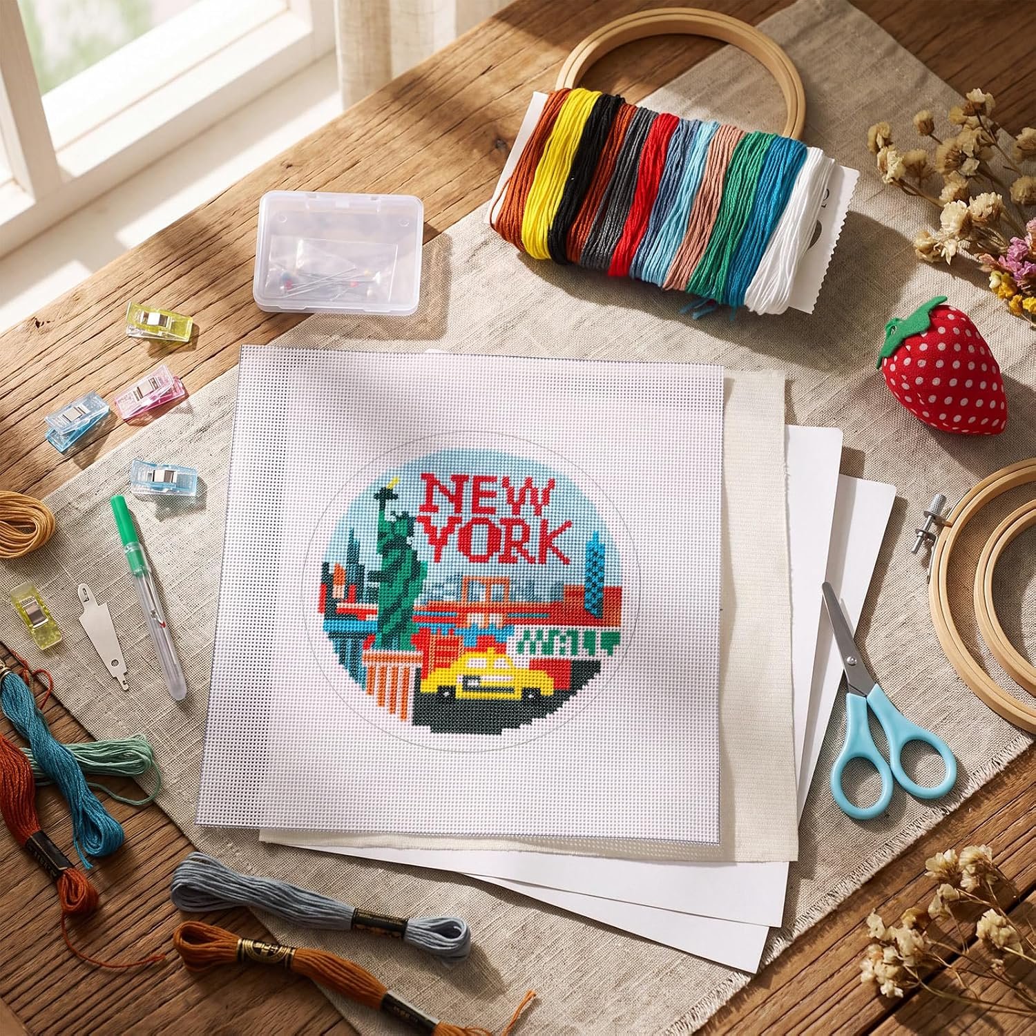 Cornerstone 26-Piece New York 18 Mesh Needlepoint Canvas Kit for Beginners – Image 6