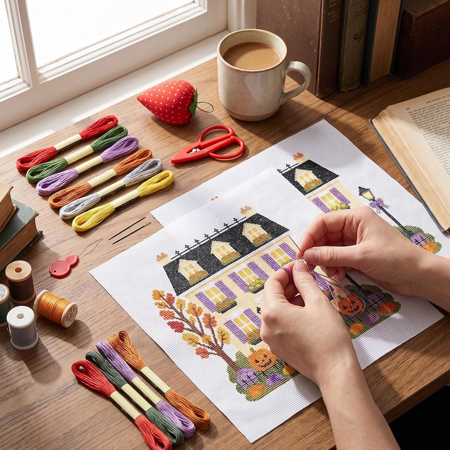 Cornerstone 41-Piece Halloween Townhouse Needlepoint Kit for Beginners and Adults – Image 3