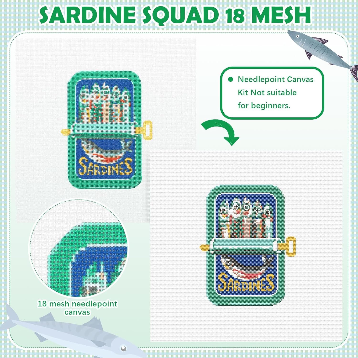 Cornerstone 25-Piece Sardine Squad Needlepoint Kit for Beginners and Adults – Image 5