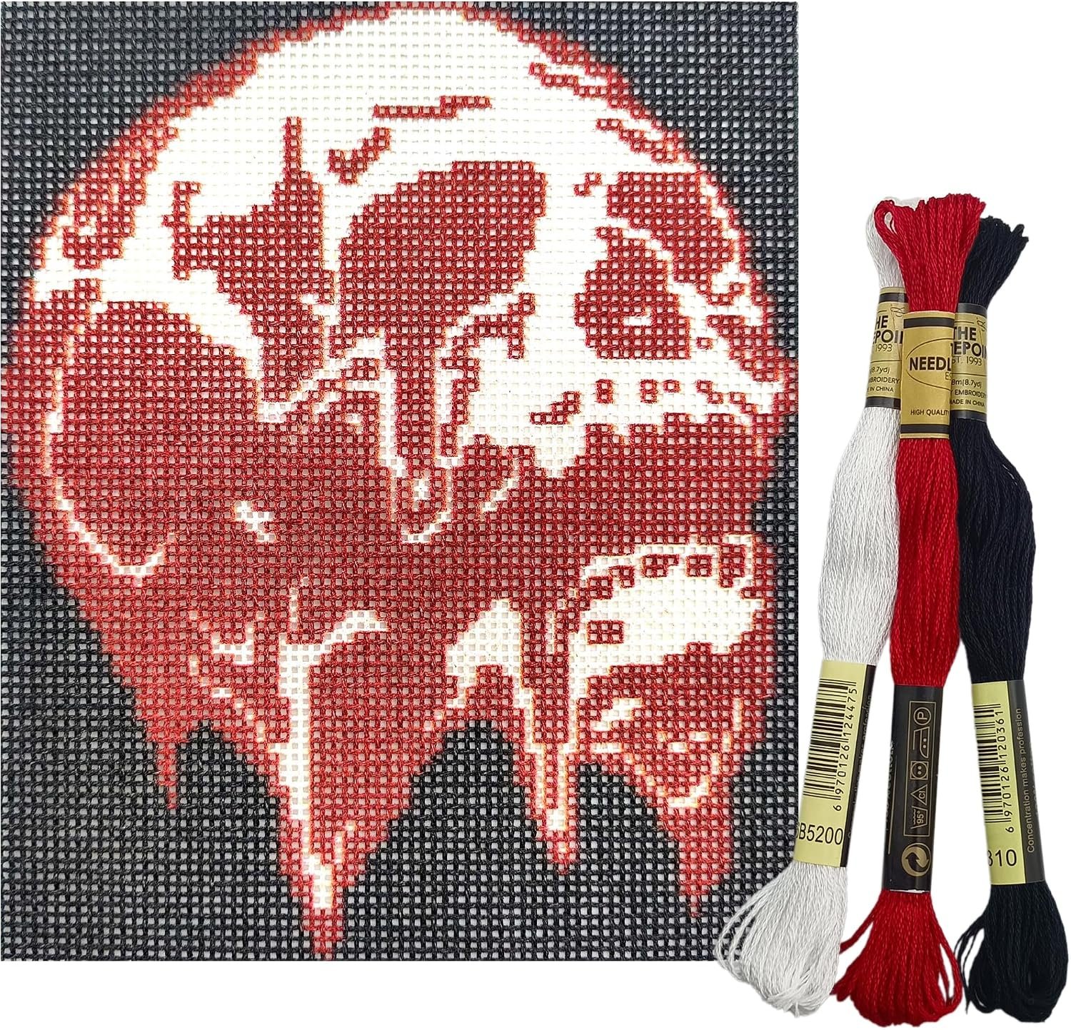 Cornerstone Maroon Skull 18CT Printed Needlepoint Starter Kit, 4 × 4 Inch