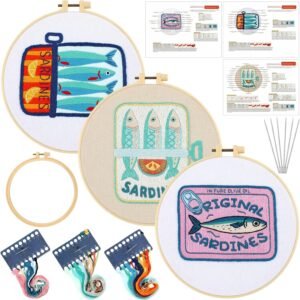 Cornerstone 3-Piece Sardine Needlepoint Kit for Beginners with Hoop