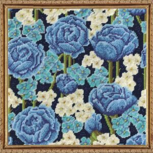 Cornerstone Blue Rose Floral 12-Inch Needlepoint Craft Kit