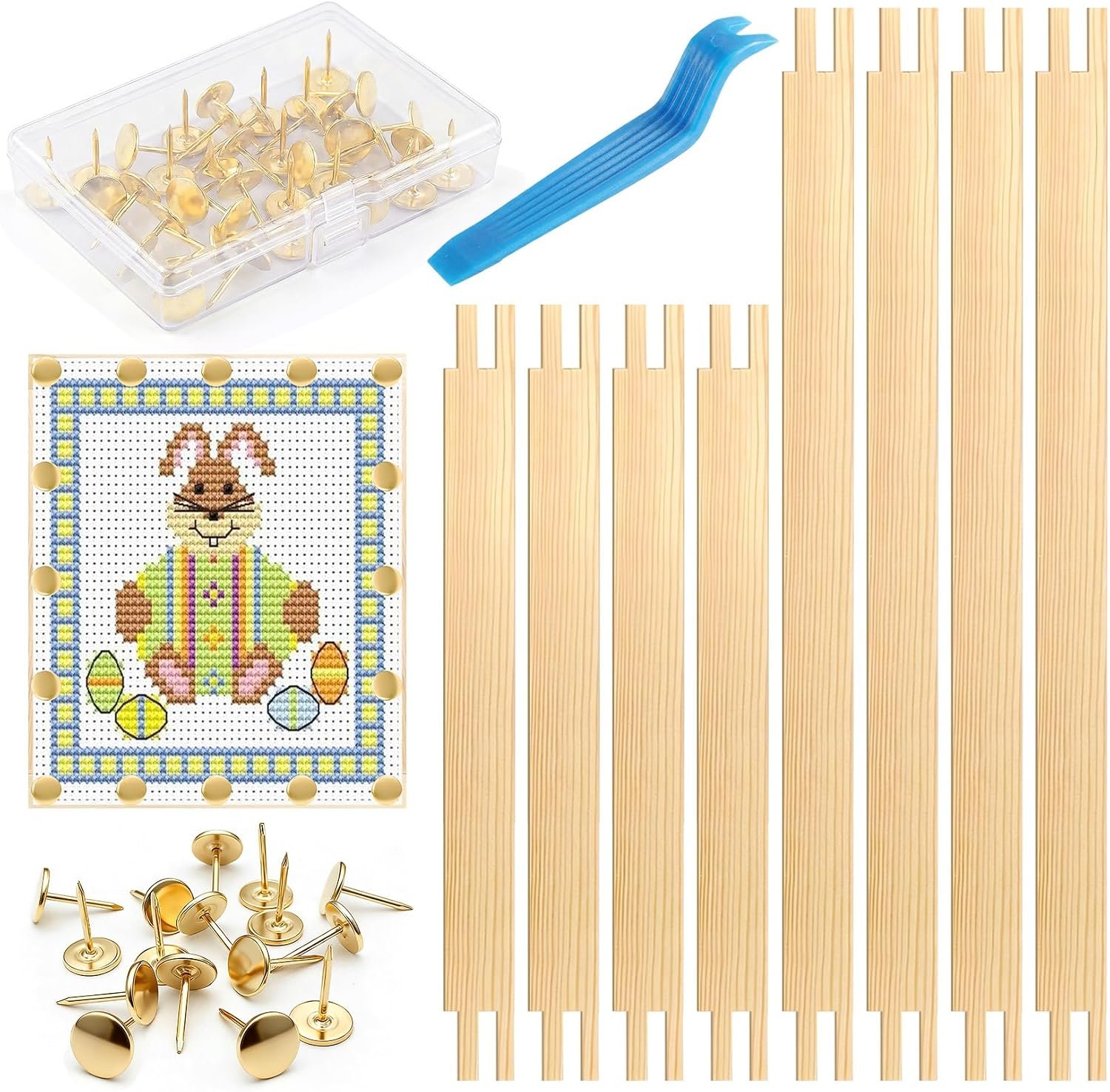 Cornerstone 2-Set Wooden Needlepoint Stretcher Bars with 40 Tacks in 2 Sizes