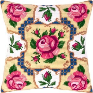 Cornerstone Roses Floral Needlepoint Kit for Adults and Beginners, 16 × 16 Inch