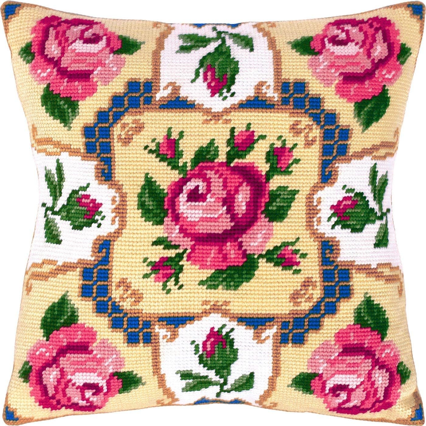 Cornerstone Roses Floral Needlepoint Kit for Adults and Beginners, 16 × 16 Inch