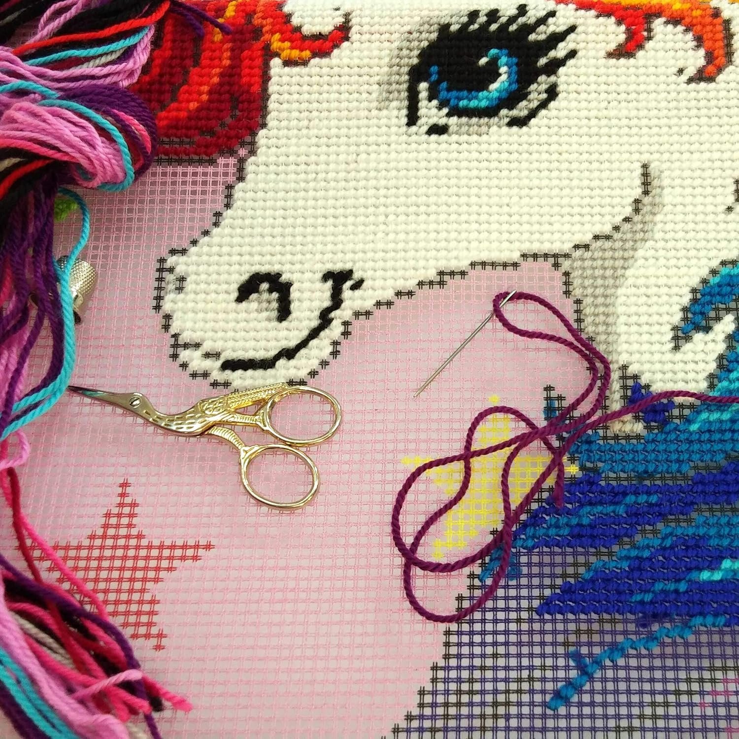 Cornerstone Unicorn Fantasy Needlepoint Kit for Adults and Beginners, 16 × 16 Inch – Image 2