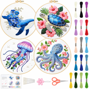 Cornerstone 4-Pack Marine Animal Floral Beginner Embroidery Kit