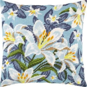 Cornerstone White Lilies Floral Needlepoint Kit for Adults and Beginners, 16 × 16 Inch