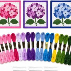 Cornerstone 18 Mesh Hydrangea Floral Needlepoint Canvas Kit with Floss and Needles