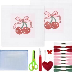 Cornerstone 18-Piece Cherry Bow Needlepoint Canvas Kit with Complete Craft Supplies
