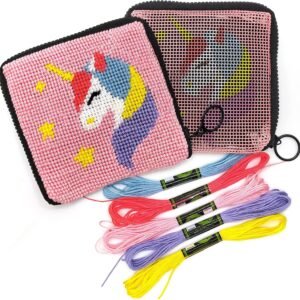 Cornerstone Kids Unicorn Wallet Cross Stitch Needlepoint Craft Kit, Ages 6–12
