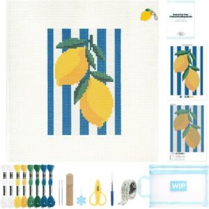 Cornerstone 13 Mesh Lemon Needlepoint Canvas Kit with Embroidery Supplies
