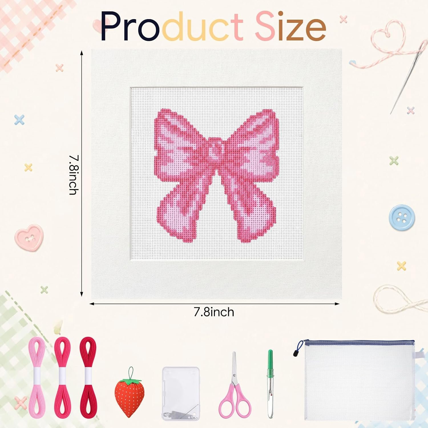 Cornerstone 18 Mesh Pink Bow Needlepoint Embroidery Kit for Beginners - Image 2