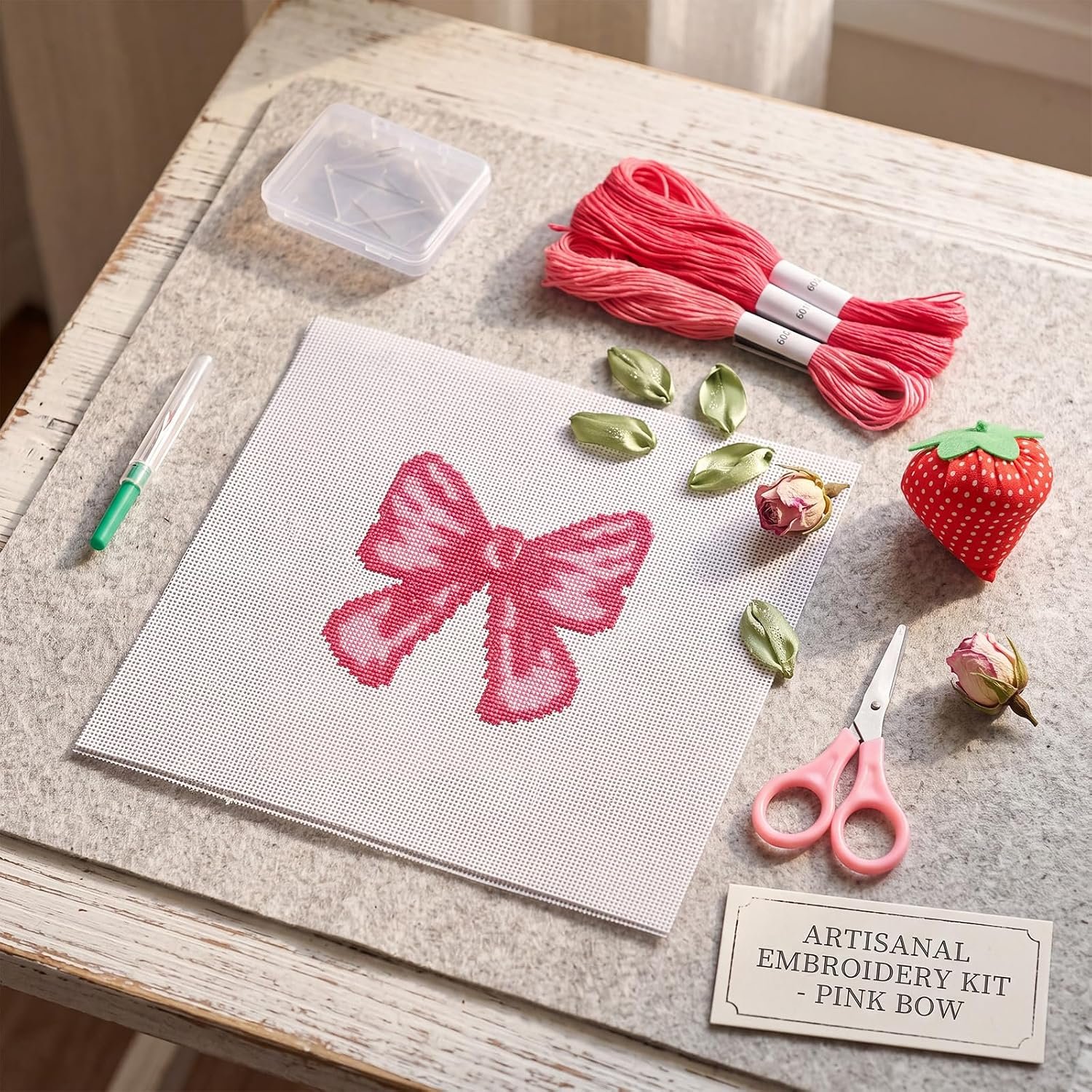 Cornerstone 18 Mesh Pink Bow Needlepoint Embroidery Kit for Beginners - Image 3