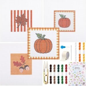 Cornerstone 3-Piece Fall Pumpkin Acorn Maple Leaf Needlepoint Kit for Beginners