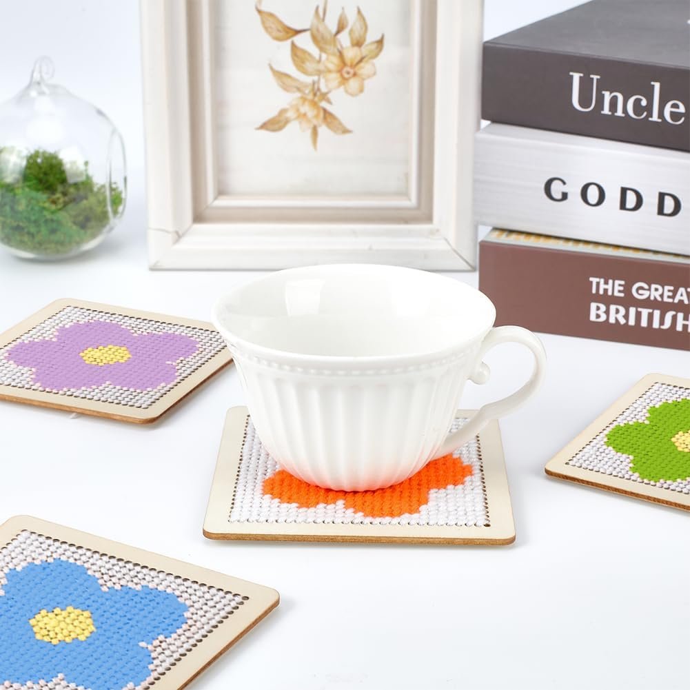 Cornerstone 6-Piece Floral Coaster Needlepoint Kit for DIY Crafts - Image 4