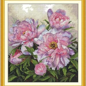 Cornerstone 14CT Peony Stamped Cross Stitch Needlepoint Kit for Beginners, 12.6 x 13.7 Inch